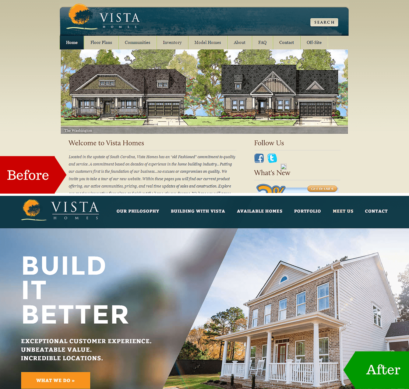Before and After image of a client's website