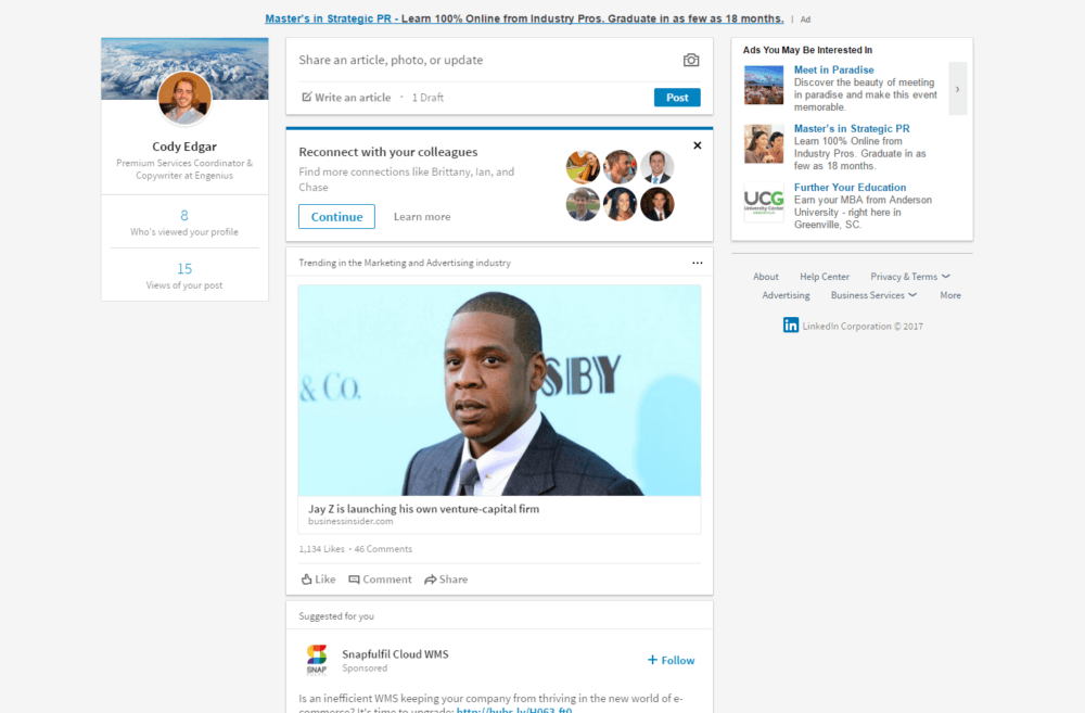 LinkedIn homepage