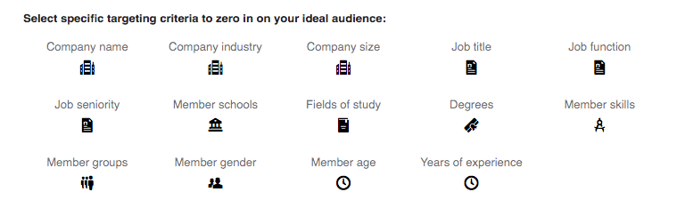 List of targeting parameters for LinkedIn advertising