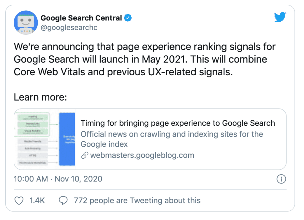 google's core web vitals announcement