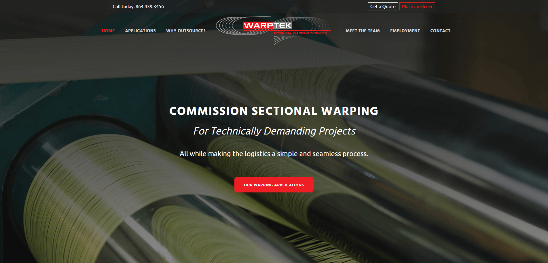 The homepage for the WarpTek website