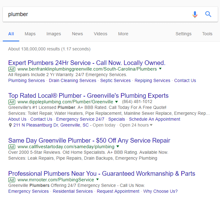 Examples of Google search ads