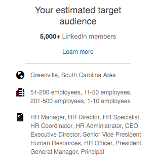 An example of LinkedIn ad targeting focusing on HR professionals