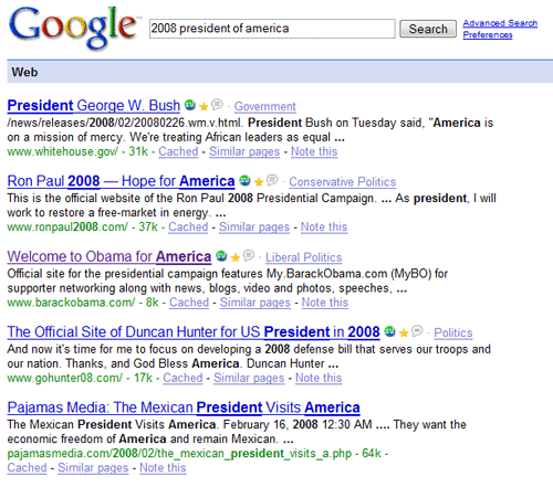 2008 search results page