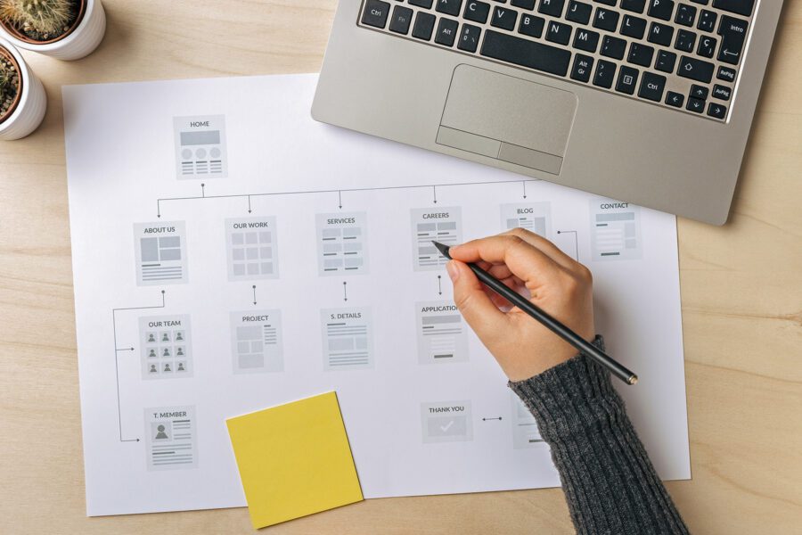 Stock image that shows a marketing coordinator following best practices for structuring a website navigation menu.